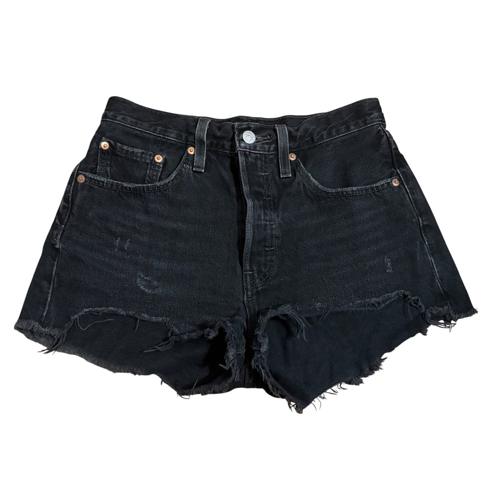 Levi's Shorts Women 26 Black 501 Original High Rise Cut Off Distressed Denim